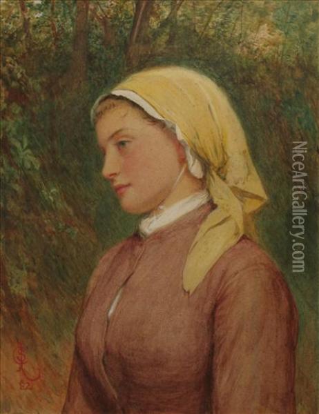 Thecountry Girl, Bust Length Portrait Oil Painting - Charles Sillem Lidderdale