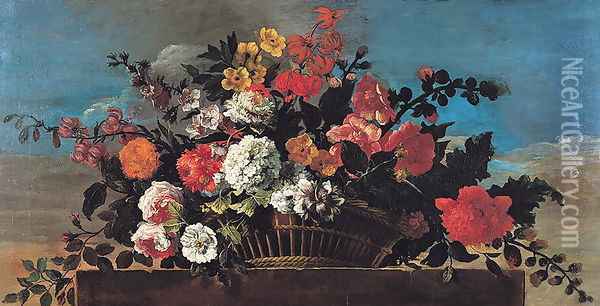 Wicker Basket of Flowers Oil Painting - Jean Baptiste Belin de Fontenay