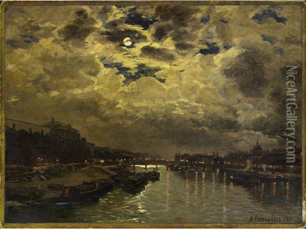 Night Scene Paris Oil Painting - Aleksei Petrovich Bogolyubov
