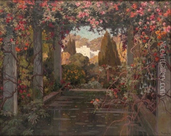 Jardin Fleuri En Afrique Du Nord Oil Painting - Eugene F. A. Deshayes