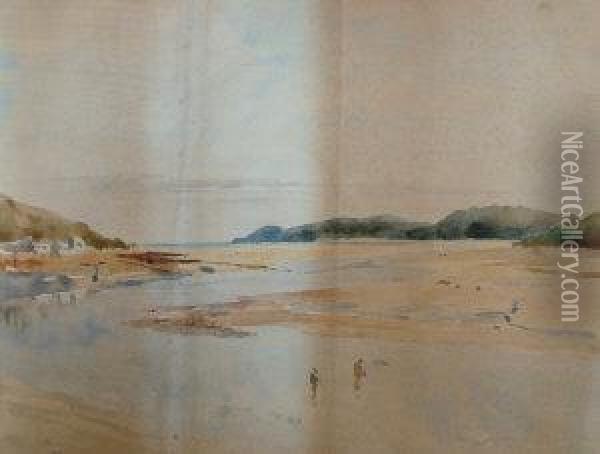 Figures On The Beach At Kippford, Scotland Oil Painting - Frank Short