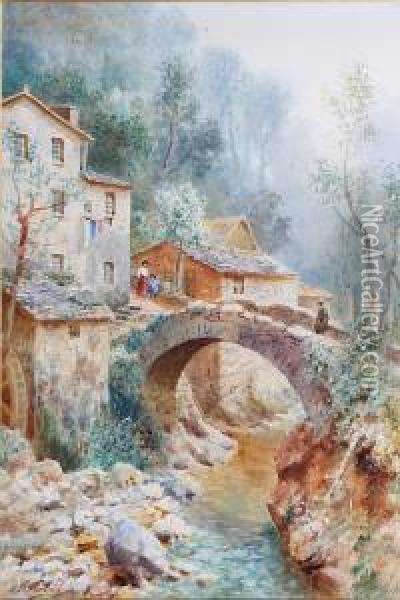 Old Mill, Zoagli Valley Oil Painting - Henry B. Wimbush