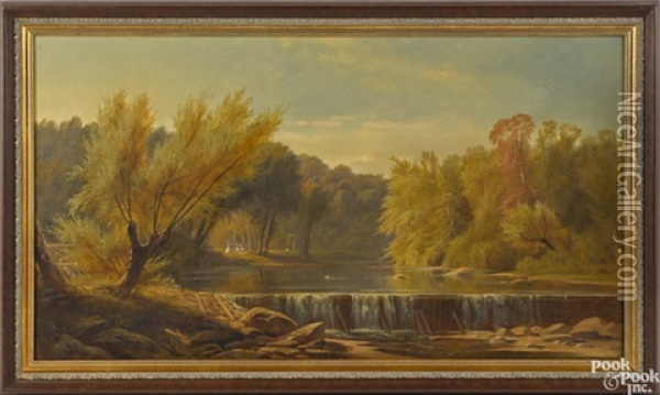 River Landscape Oil Painting - Herman Gustav Simon