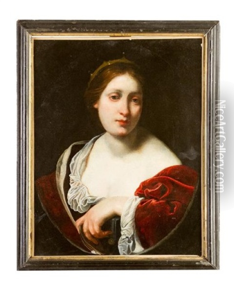 Portrait Of A Queen In Oval Form Oil Painting - Simone Pignoni