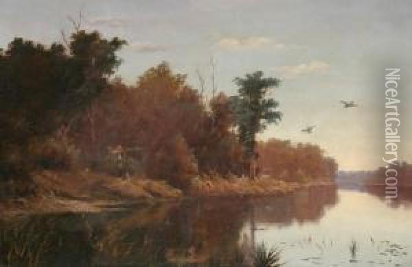 Duck Shooter Beside A River Oil Painting - Ernest William Christmas
