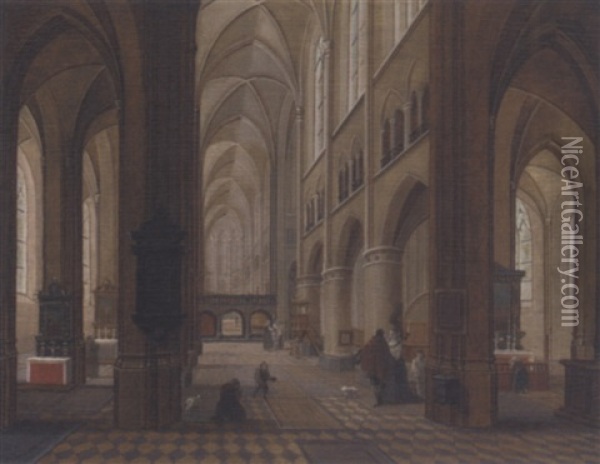 A Church Interior With Elegant Company In The Foreground Oil Painting - Peeter Neeffs the Younger