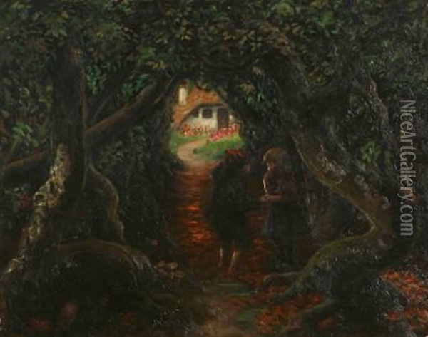 Hansel And Gretel In The Witch's Forest Oil Painting - Hans Andersen Brendekilde