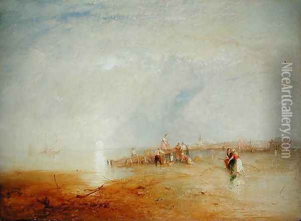 Whitstable Sands with Women Shrimping, 1847 Oil Painting - James Baker Pyne