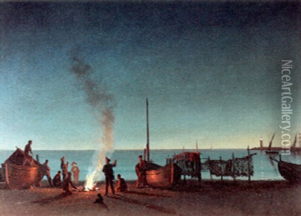 Fisherman By Campfire Oil Painting - Albert Bierstadt