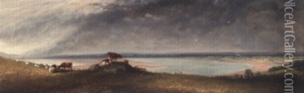 A View Across A Bay, (tom Culver Bay, Isle Of Wight?) Oil Painting - John E. Ferneley