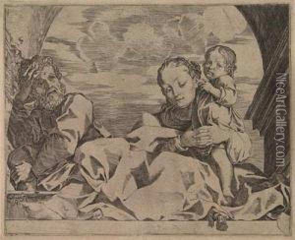 The Holy Family Under An Arch Oil Painting - Lodovico Carracci