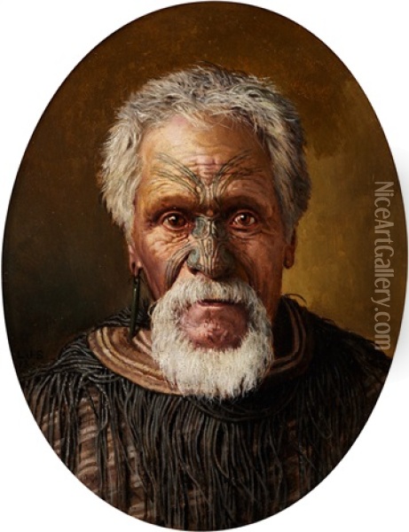 An Old Chief, Ngaroki Te Uru Oil Painting - Louis John Steele