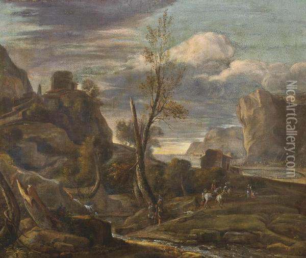 A Mountainous Landscape Oil Painting - Willem de Heusch