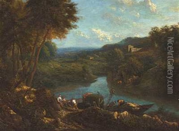 Fiskere Ved En Flod I Et Bjergrigt Landskab Oil Painting - Cornelis Huysmans