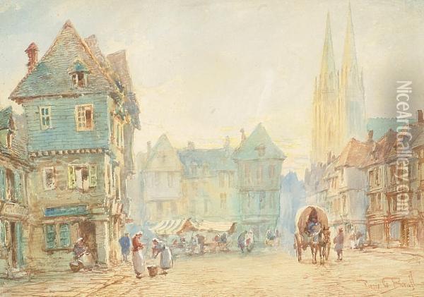 Quimper Market Square Oil Painting - Pierre Le Boueff
