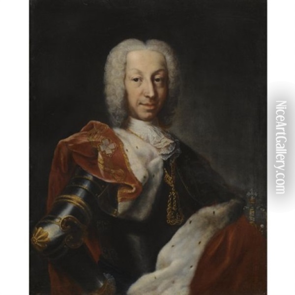 Portrait Of A Member Of The House Of Savoy In Armour With A Red Velvet And Ermine Cloak Wearing The Order Of The Annunciata Oil Painting - Giorgio Domenico Dupra