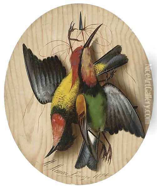 Hanging songbirds; and Another similar Oil Painting - Michaelangelo Meucci