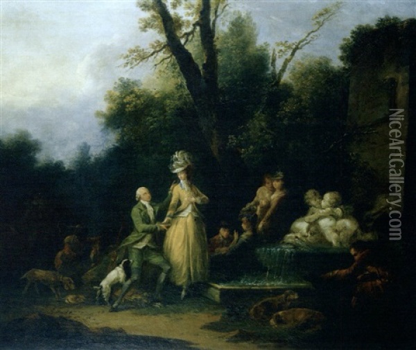 La Fontaine De L'amour Oil Painting - Jean-Frederic Schall