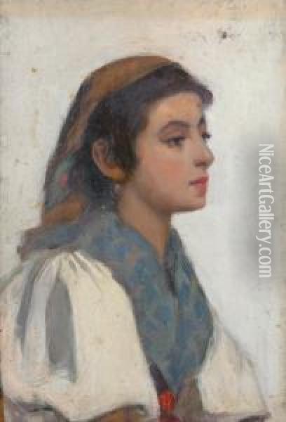 Study Of A Girl. Oil Painting - Edwin Harris