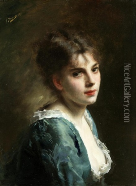 Portrait Of A Young Beauty Oil Painting - Gustave Jean Jacquet