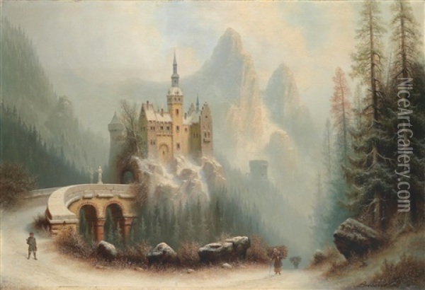 Grose Winterlandschaft Oil Painting - Albert Bredow