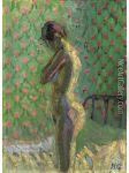 Nude Standing By A Bed Oil Painting - Harold Gilman