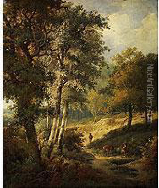 Waldlandschaft Mit Rehen Oil Painting - Barend Cornelis Koekkoek