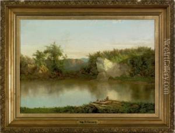 Oil On Landscape With Figures Oil Painting - William Mason Brown