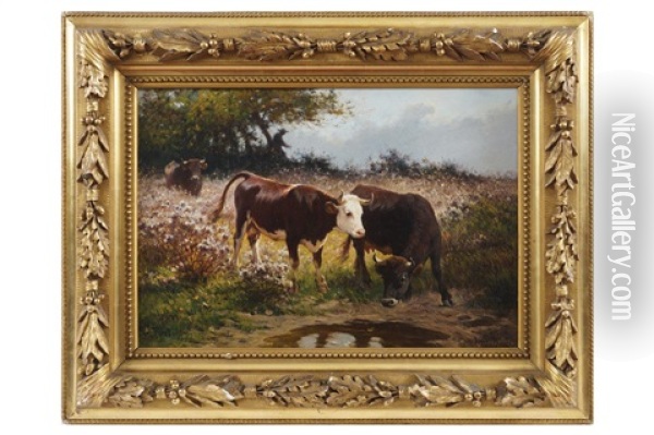 Watering Cows Oil Painting - Felix Dominique De Vuillefroy
