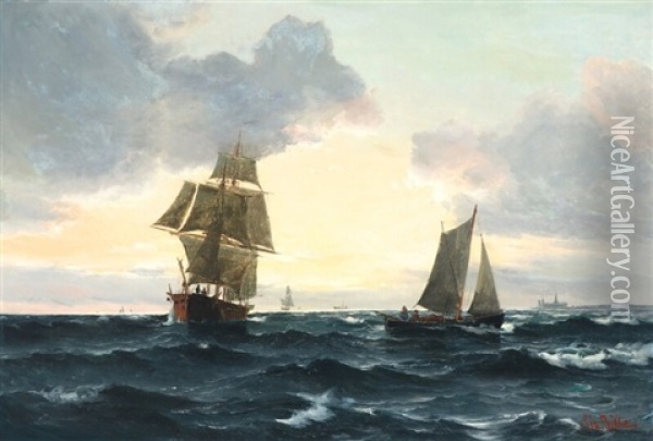 Seascape With Numerous Sailing Ships Oil Painting - Vilhelm Victor Bille