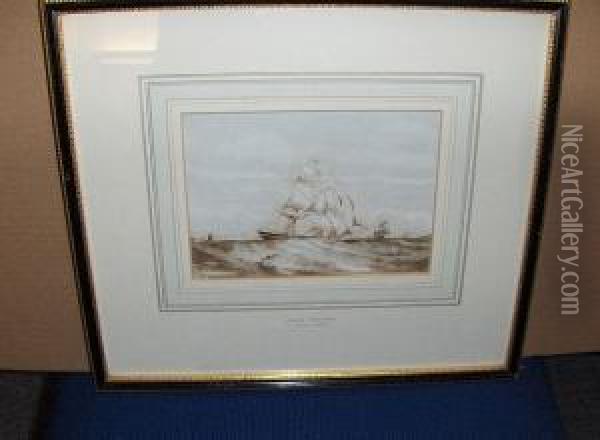 Sailing Vessel In Choppy Waters, Thought To Be Off Whitby Oil Painting - George Chambers