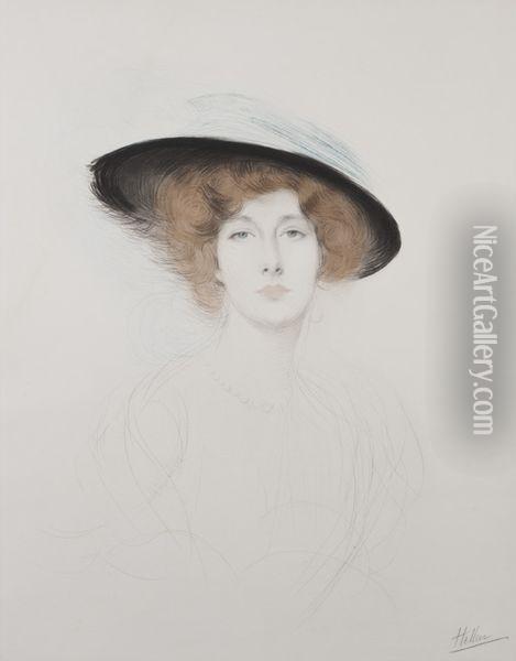 Le Chapeau A Plume - Madame Liane De Pougy Oil Painting - Paul Cesar Helleu