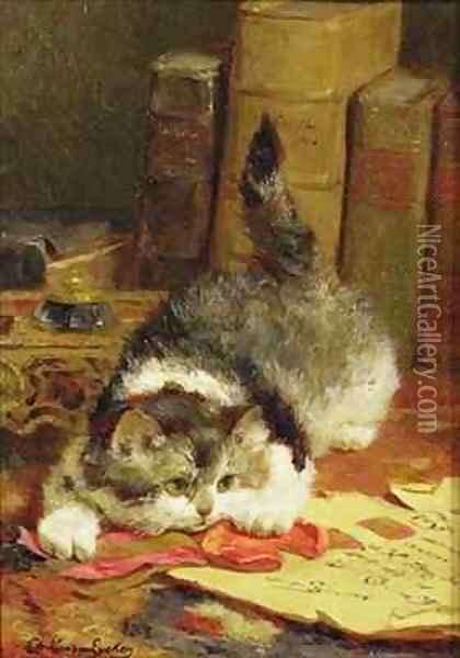 Stalking Cat Oil Painting - Charles van den Eycken