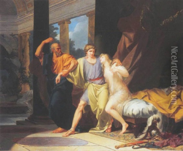 Socrate Arrachant Alcibiade Des Bras D'aspasie Oil Painting - Jean-Baptiste Regnault