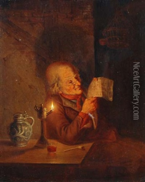 Lesender Mann Im Lampenschein Oil Painting - Jan Hendrik van Grootvelt