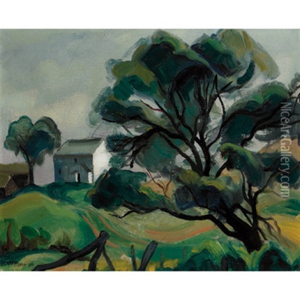 Farm House In The Hills Oil Painting - Efa Prudence Heward