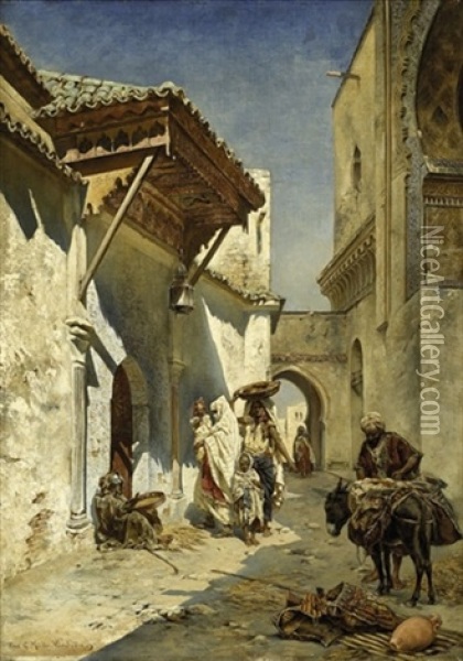 An Arabic Street Oil Painting - Rudolph Gustav Mueller
