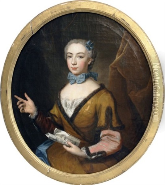 Portrait De Jeune Femme Tenant Une Partition Oil Painting - Jean-Martial Fredou