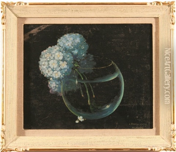Hortensias In A Crystal Vase Oil Painting - Alfredo Ramos Martinez