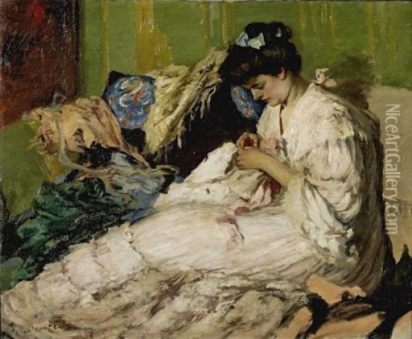 Lady Sewing Oil Painting - Bonny Rupert