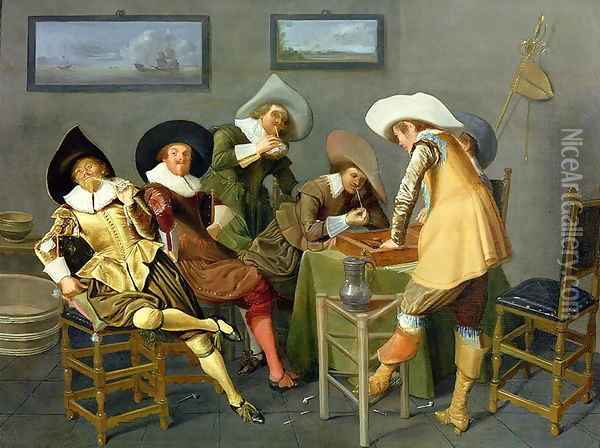 Cavaliers in a tavern Oil Painting - Dirck Hals