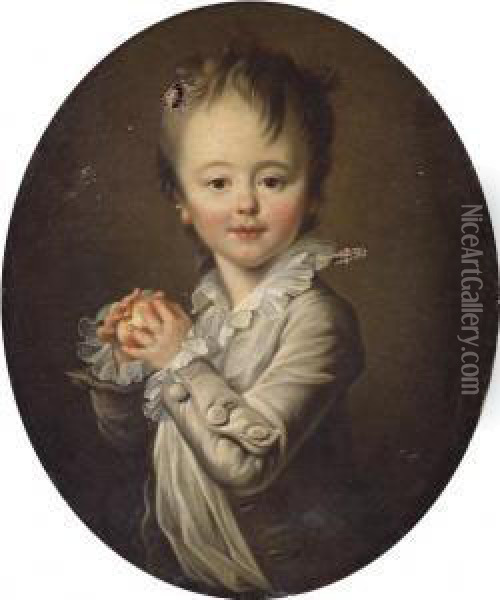 Portrait D'un Enfant Tenant Une Pomme Oil Painting - Francois-Simon Perillon