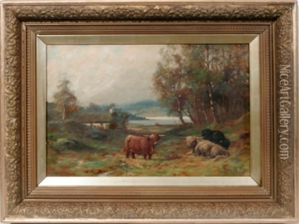 Pastoral Landscape With Cows Oil Painting - Thomas Hill McKay