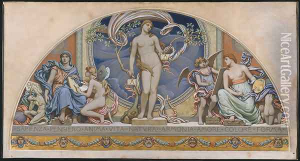 Rome, Representative of the Arts: design for decoration in Bowdoin College, 1894 Oil Painting - Elihu Vedder