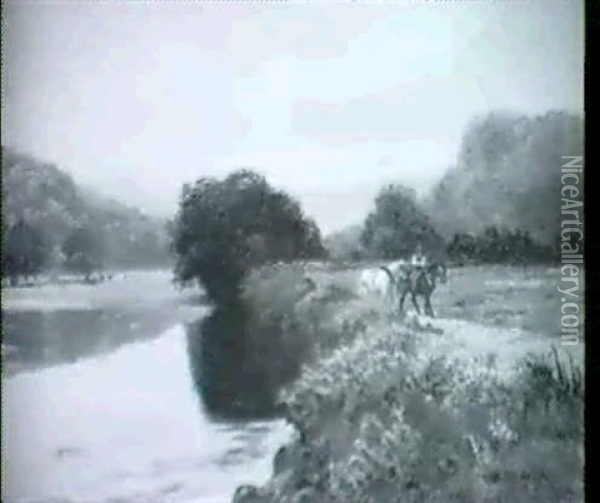 Flusslandschaft Mit Einem Reiter Oil Painting - Stephen E. Hogley