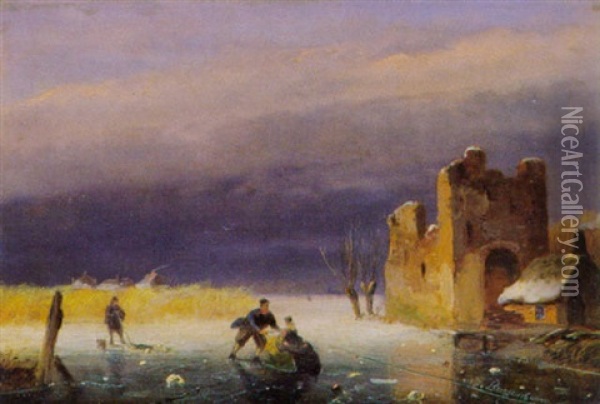 Hollandische Winterlandschaft Mit Ruine Oil Painting - Nicolaas Johannes Roosenboom