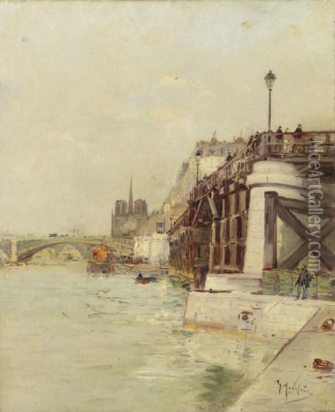 La Seine, Vue De Paris Oil Painting - Gustave Madelain