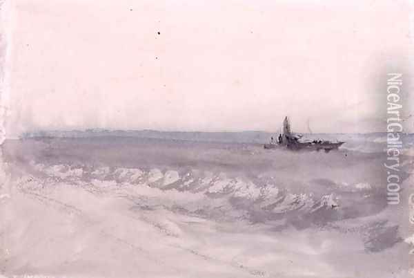 Grey Sea, Boat Running Ashore, c.1840 Oil Painting - Joseph Mallord William Turner