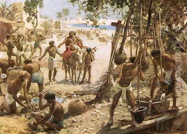 Israelites making bricks in Egypt Oil Painting - William Brassey Hole