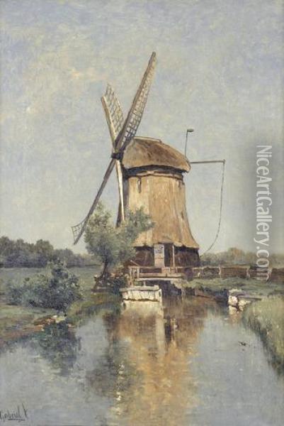 Windmuhle Bei Einem Kanal. Oil Painting - Paul Joseph Constantine Gabriel